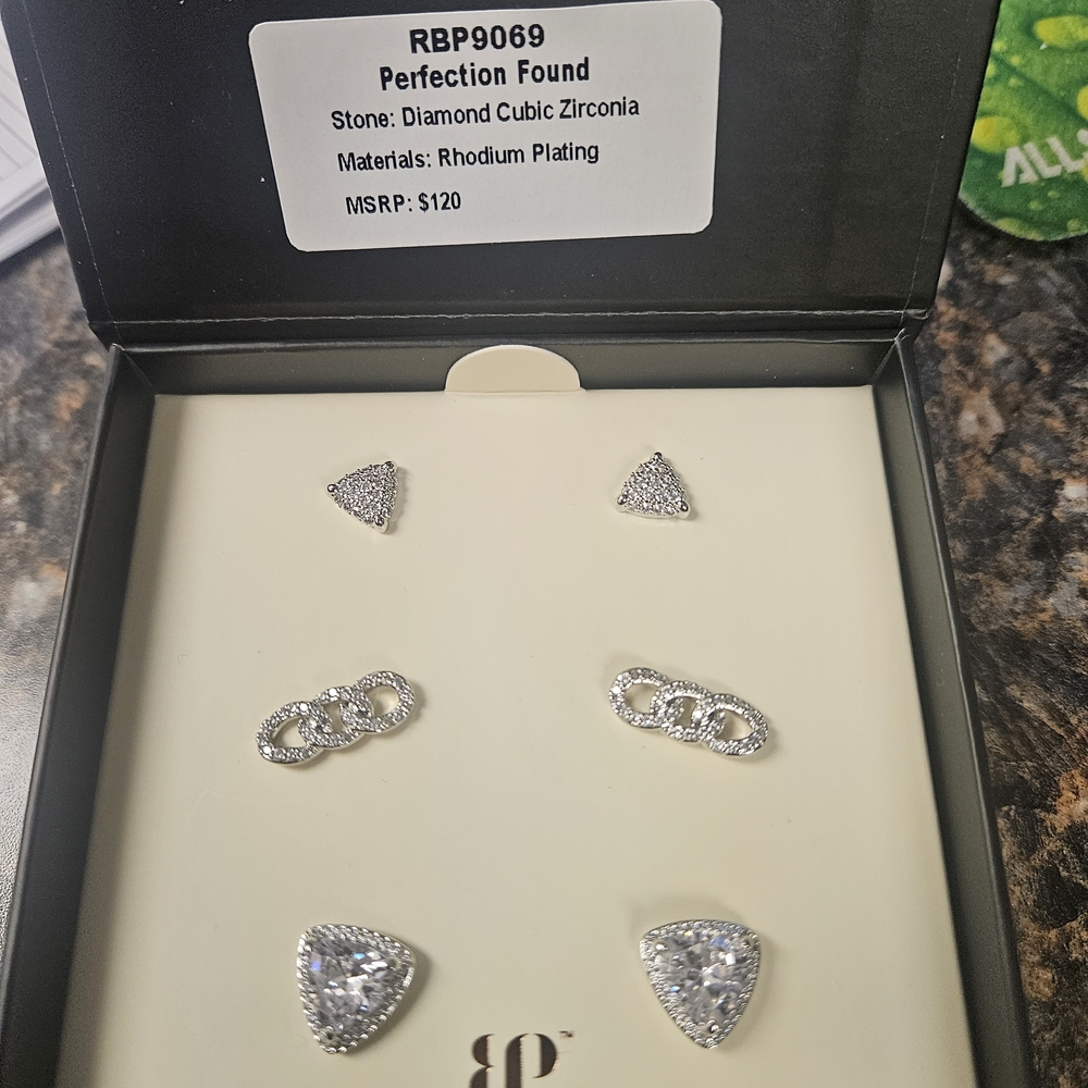 Perfection Found Rhodium-Plated Silver Cubic Zirconia Earring Set - Silver